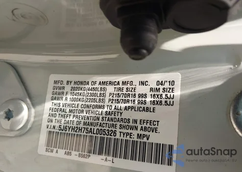 2010 Honda Element Ex z USA, uszkodzony, nr VIN 5J6YH2H75AL005326